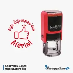 Öğretmen Aferin Kaşesi - Mobistamps R30 Yuvarlak Kaşe, Öğr-001