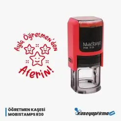 Öğretmen Aferin Kaşesi - Mobistamps R30 Yuvarlak Kaşe, Öğr-002