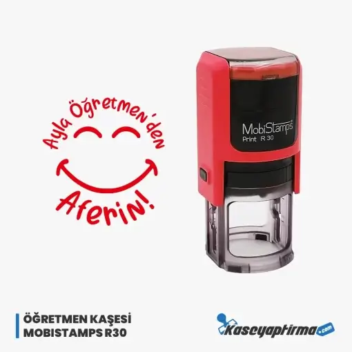 Öğretmen Aferin Kaşesi - Mobistamps R30 Yuvarlak Kaşe, Öğr-004