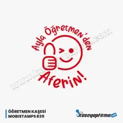 Öğretmen Aferin Kaşesi - Mobistamps R30 Yuvarlak Kaşe, Öğr-005