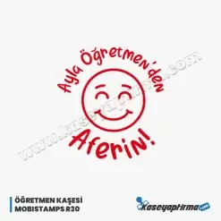 Öğretmen Aferin Kaşesi - Mobistamps R30 Yuvarlak Kaşe, Öğr-006